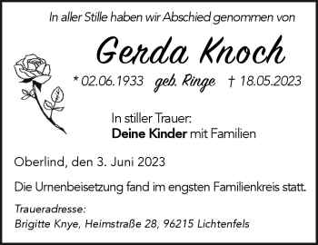 Traueranzeige von Gerda Knoch von Neue Presse Coburg