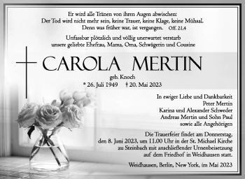 Traueranzeige von Carola Mertin von Südthüringer Presse