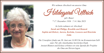 Traueranzeige von Hildegard Ullrich von Frankenpost