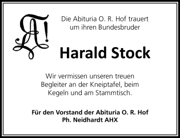 Traueranzeige von Harald Stock von Frankenpost