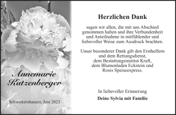 Traueranzeige von Annemarie Katzenberger von Südthüringer Presse