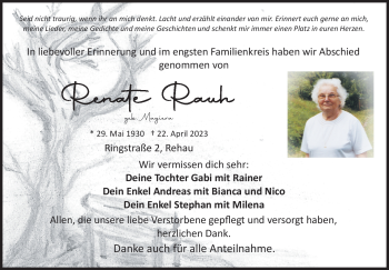 Traueranzeige von Renate Rauh von Frankenpost