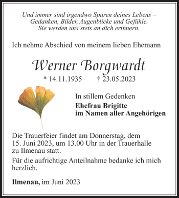 Traueranzeige von Werner Borgwardt von Südthüringer Presse