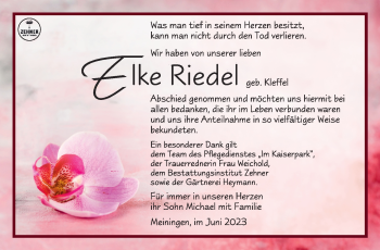 Traueranzeige von Elke Riedel von Südthüringer Presse