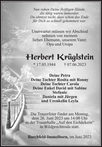 Traueranzeige von Herbert Krüglstein von Südthüringer Presse
