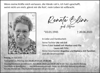 Traueranzeige von Renate Blinn von Neue Presse Coburg