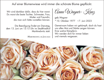 Traueranzeige von Anna Wagner-Kunz von Frankenpost