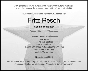 Traueranzeige von Fritz Resch von Neue Presse Coburg