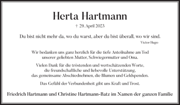 Traueranzeige von Herta Hartmann von Frankenpost