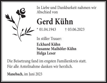 Traueranzeige von Gerd Kühn von Südthüringer Presse