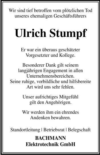 Traueranzeige von Ulrich Stumpf von Südthüringer Presse