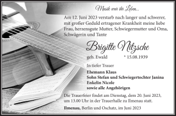 Traueranzeige von Brigitte Nitzsche von Südthüringer Presse