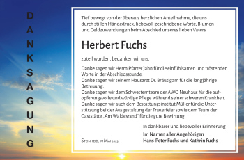 Traueranzeige von Herbert Fuchs von Südthüringer Presse