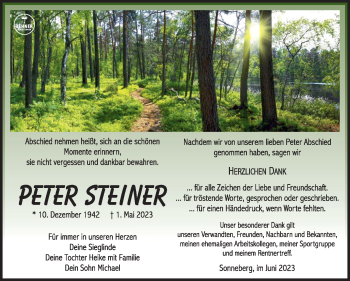 Traueranzeige von Peter Steiner von Südthüringer Presse