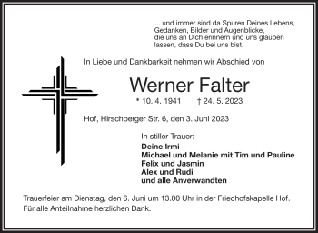 Traueranzeige von Werner Falter von Frankenpost