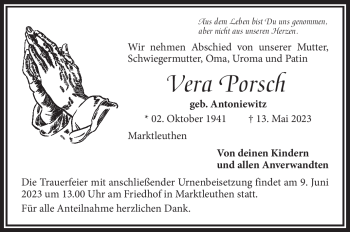 Traueranzeige von Vera Posch von Frankenpost