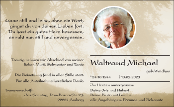 Traueranzeige von Waltraud Michael von Frankenpost