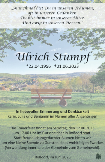 Traueranzeige von Ulrich Stumpf von Südthüringer Presse