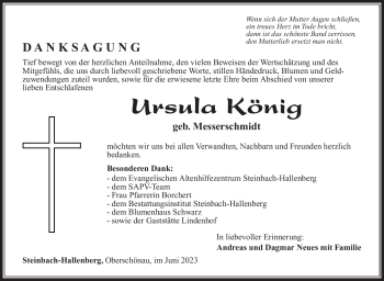 Traueranzeige von Ursula König von Südthüringer Presse