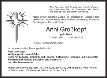 Traueranzeige von Anni Großkopf von Frankenpost
