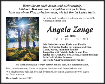 Traueranzeige von Angela Zange von Südthüringer Presse