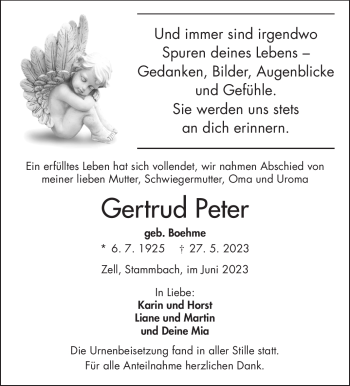 Traueranzeige von Gertrud Peter von Frankenpost