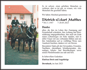 Traueranzeige von Dietrich-Eckart Matthes von Südthüringer Presse