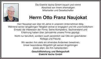 Traueranzeige von Otto Franz Naujokat von Südthüringer Presse