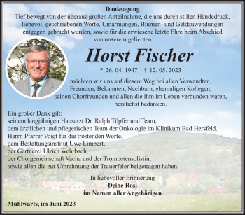 Traueranzeige von Horst Fischer von Südthüringer Presse