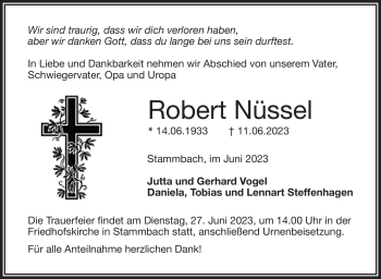 Traueranzeige von Robert Nüssel von Frankenpost