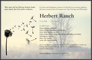 Traueranzeige von Herbert Rauch von Südthüringer Presse