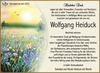 Traueranzeige von Wolfgang Heiduck von Südthüringer Presse