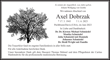 Traueranzeige von Axel Dobrzak von Frankenpost