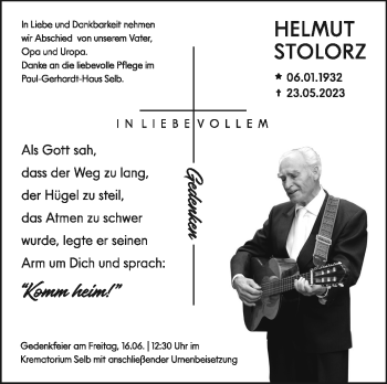 Traueranzeige von Helmut Stolorz von Frankenpost