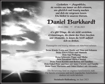 Traueranzeige von Daniel Burkhardt von Südthüringer Presse