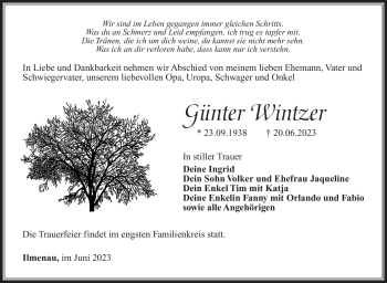 Traueranzeige von Günter Wintzer von Südthüringer Presse
