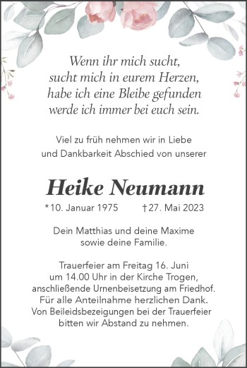 Traueranzeige von Heike Neumann von Frankenpost