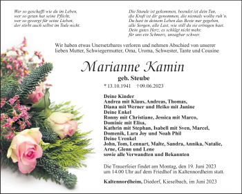 Traueranzeige von Marianne Kamin von Südthüringer Presse