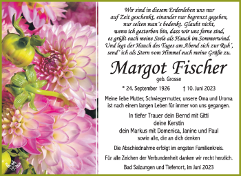 Traueranzeige von Margot Fischer von Südthüringer Presse