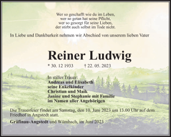Traueranzeige von Reiner Ludwig von Südthüringer Presse