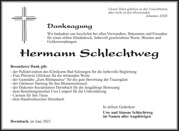 Traueranzeige von Hermann Schlechtweg von Südthüringer Presse