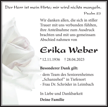 Traueranzeige von Erika Weber von Südthüringer Presse