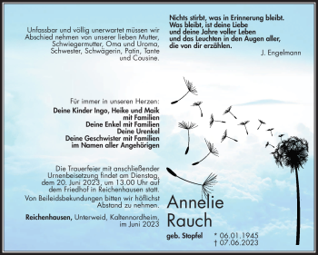 Traueranzeige von Annelie Rauch von Südthüringer Presse