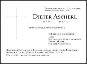 Traueranzeige von Dieter Ascherl von Frankenpost