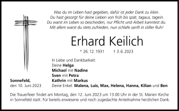 Traueranzeige von Erhard Keilich von Neue Presse Coburg