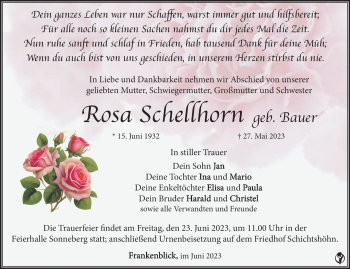 Traueranzeige von Rosa Schellhorn von Südthüringer Presse
