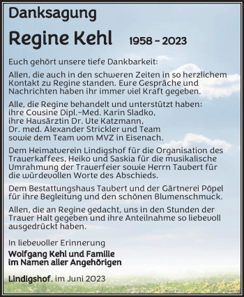 Traueranzeige von Regine Kehl von Südthüringer Presse