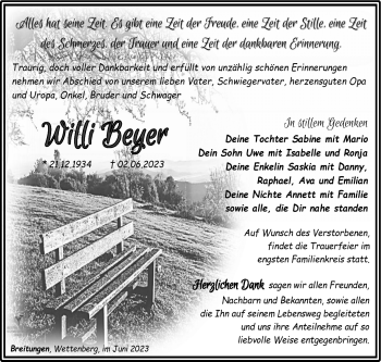 Traueranzeige von Willi Bayer von Südthüringer Presse