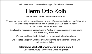Traueranzeige von Otto Kolb von Neue Presse Coburg