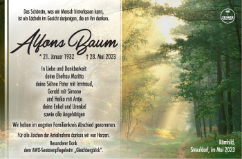 Traueranzeige von Alfons Baum von Südthüringer Presse